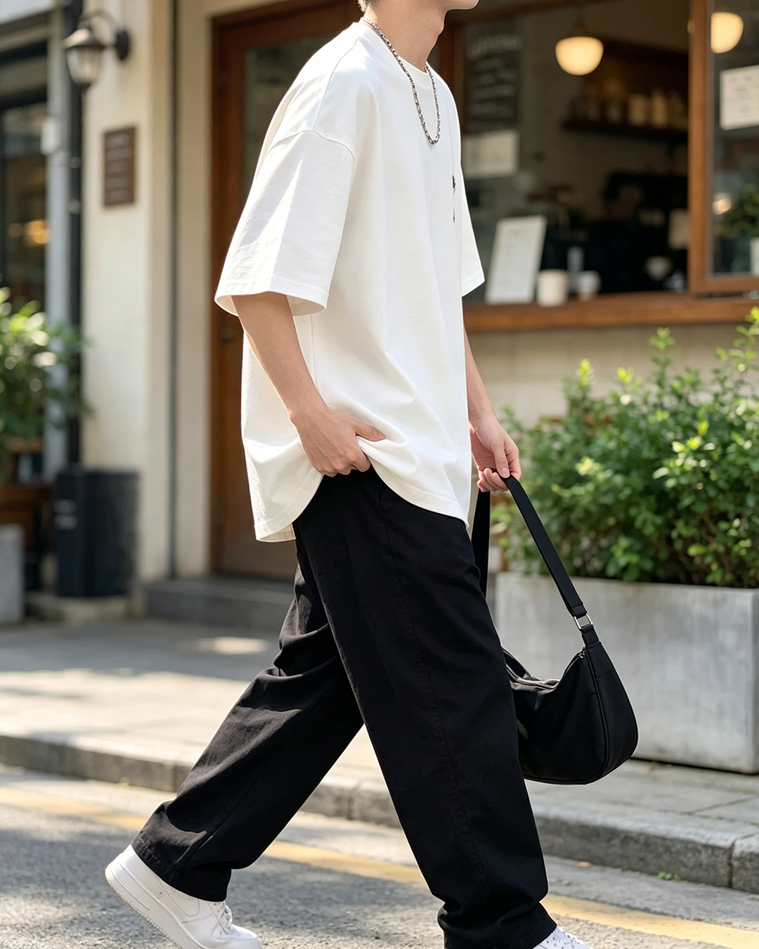 Men's Oversized Crew Neck Tee, Heavyweight Cotton Smoke Number 7 Print Streetwear Top