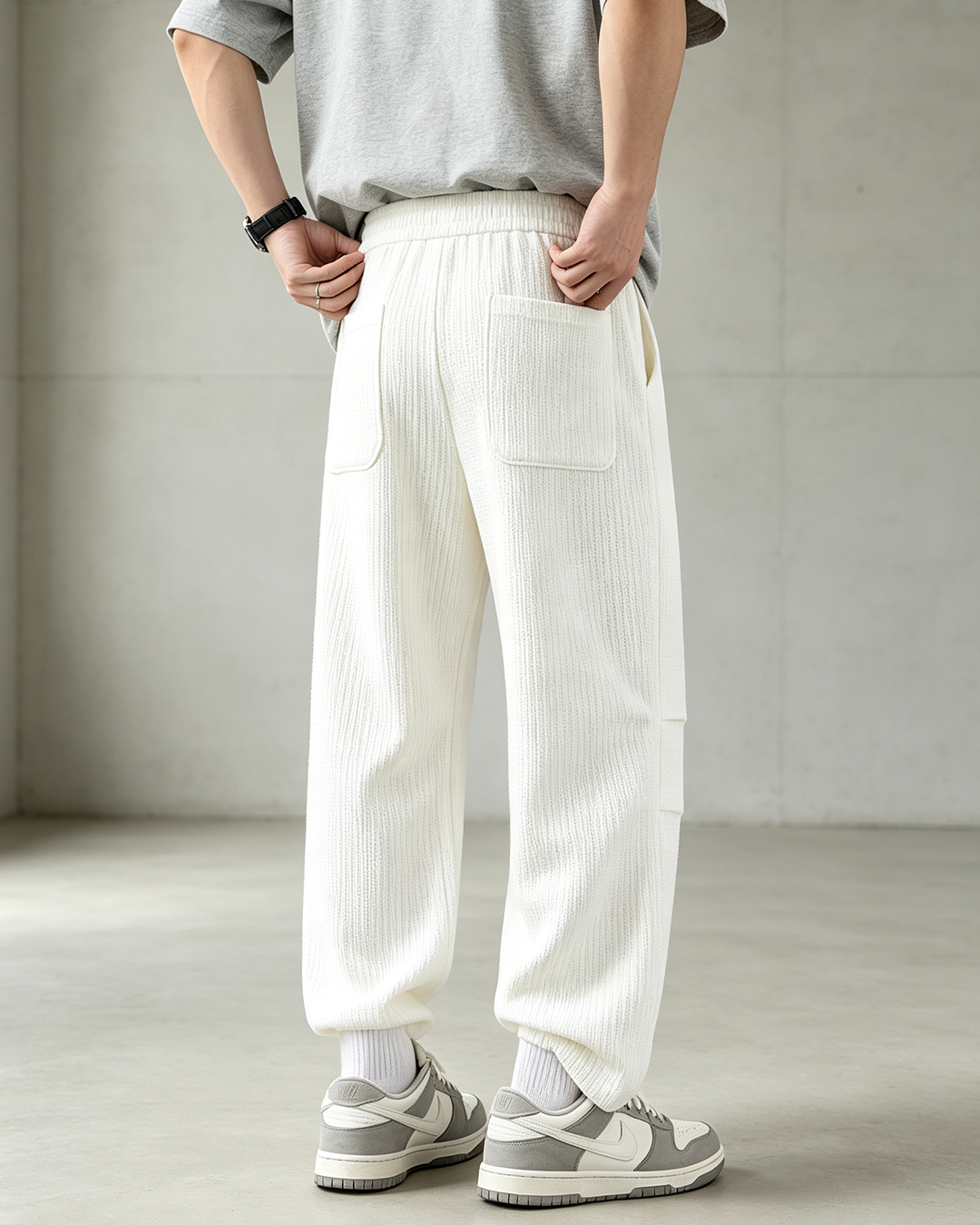 Men's Waffle Textured Sweatpants, Elastic Drawstring Straight Leg American Casual Trousers