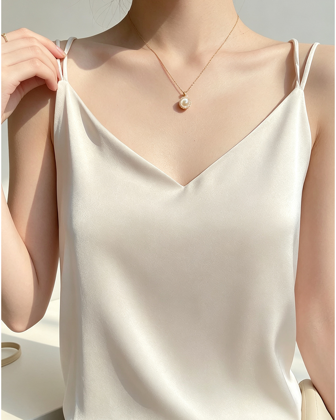 Women Satin V-Neck Double Strap Cami Tank Top