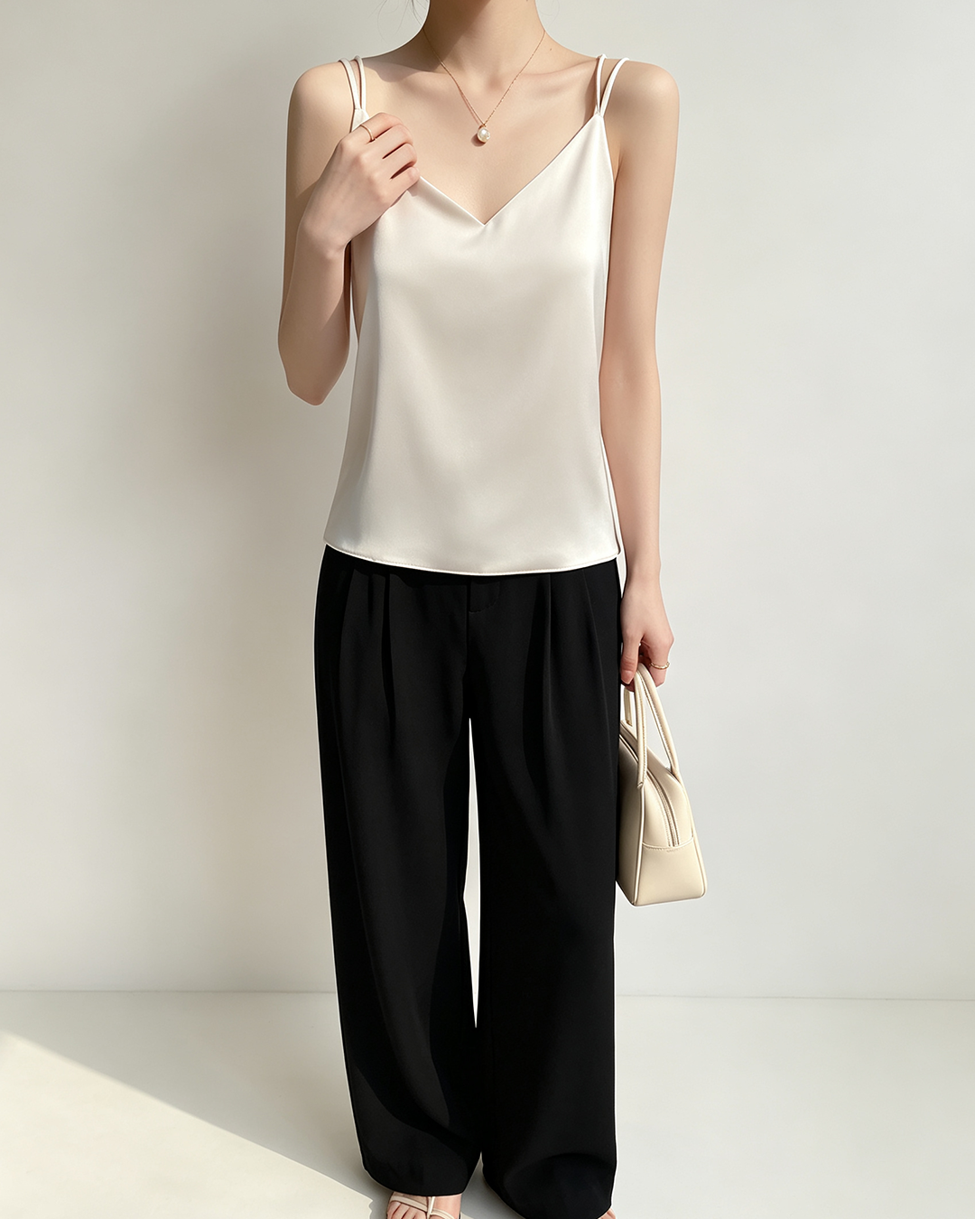 Women Satin V-Neck Double Strap Cami Tank Top